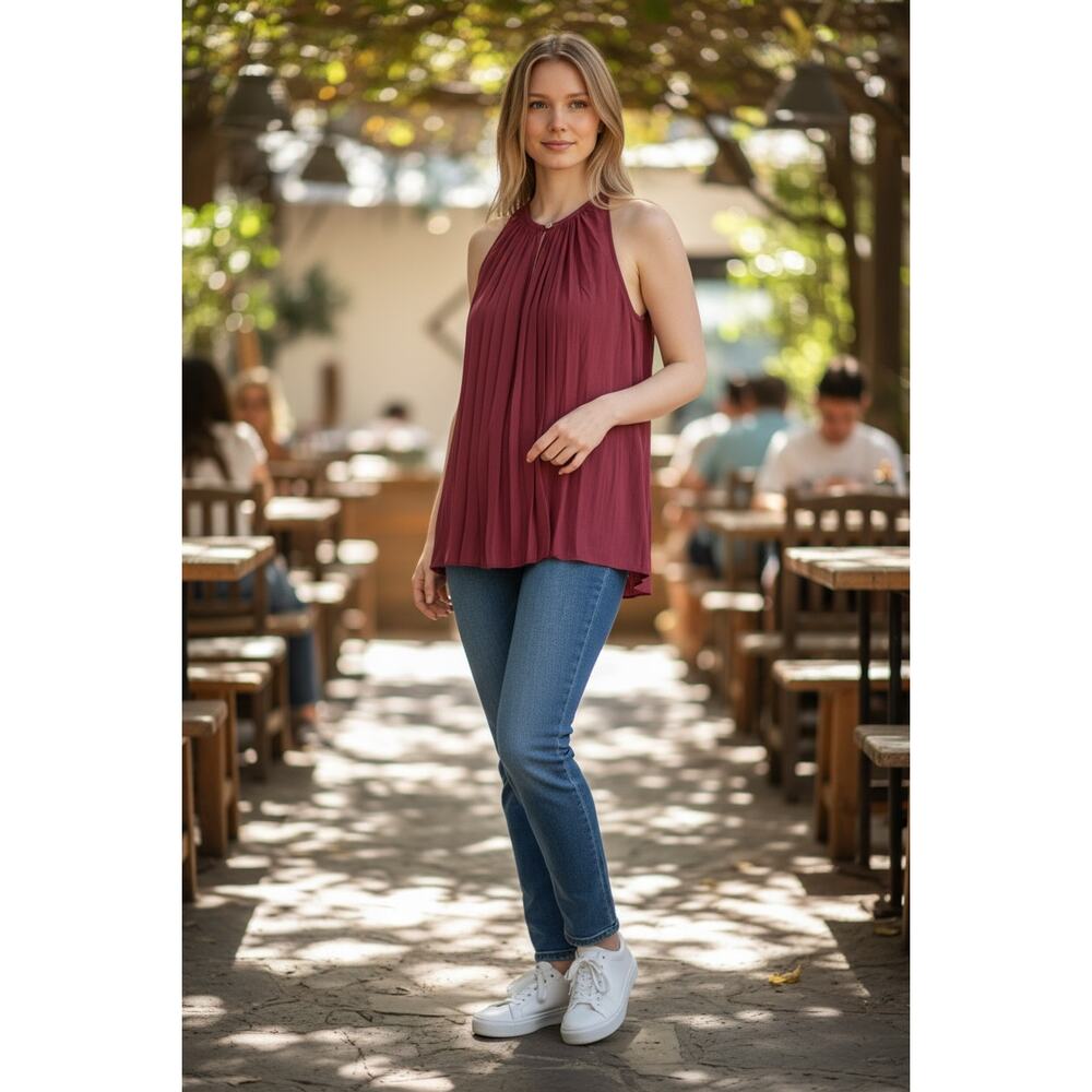 RAMY BROOK Top NEW Size M Red Cabernet Piper V-Neck Tank $265 Crepe Sleeveless